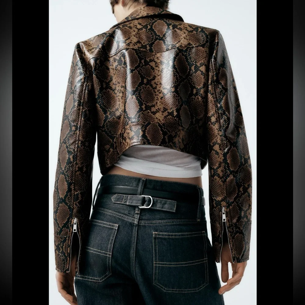 FAUX LEATHER SNAKESKIN PRINT JACKET